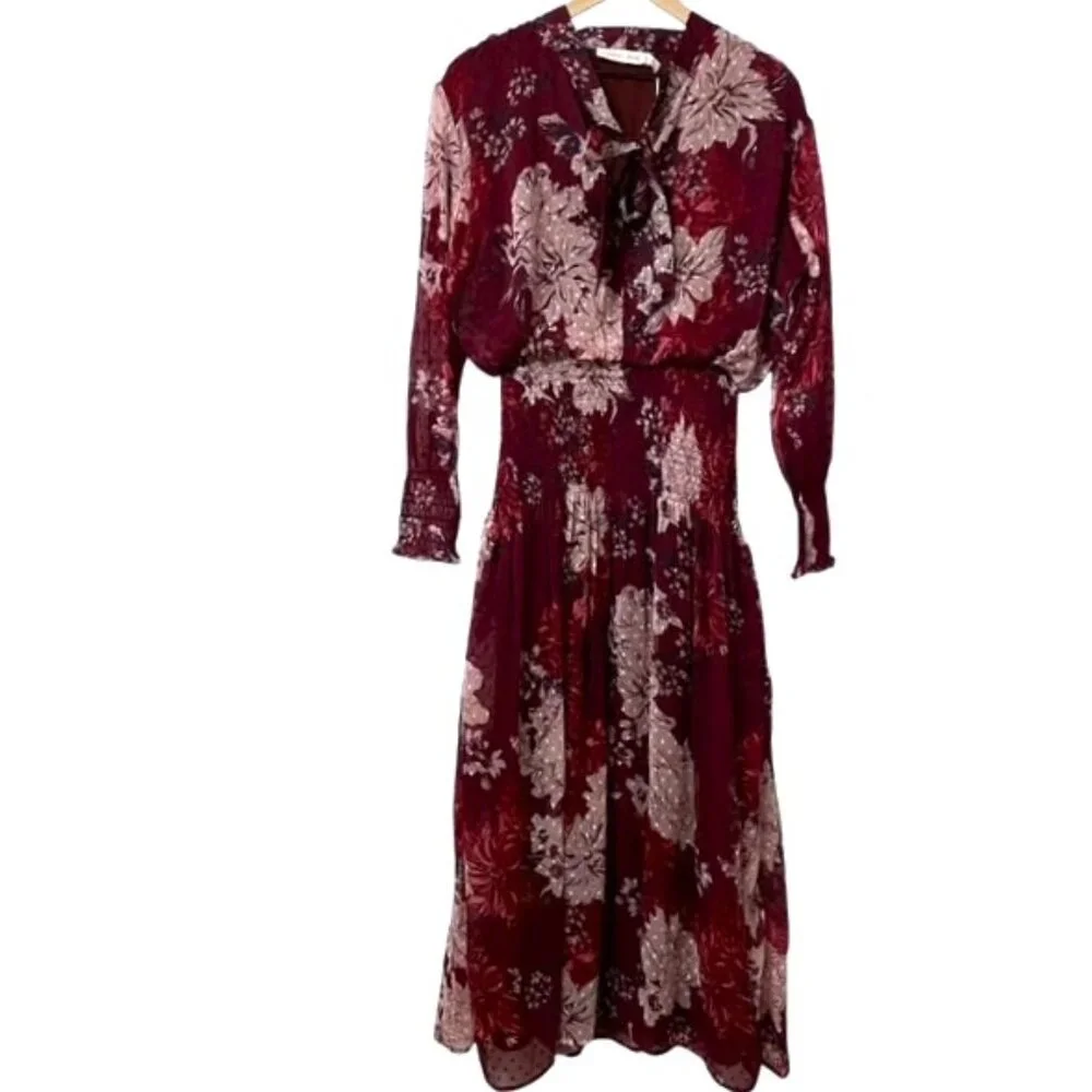 NWT Bishop + Young Cameo Midi Floral Long Sleeve Dress Dahlia Size Large